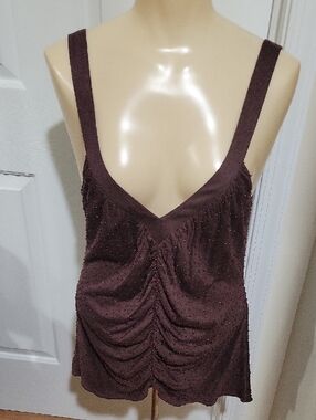 DKNY Brown V-Neck Lyocell Top